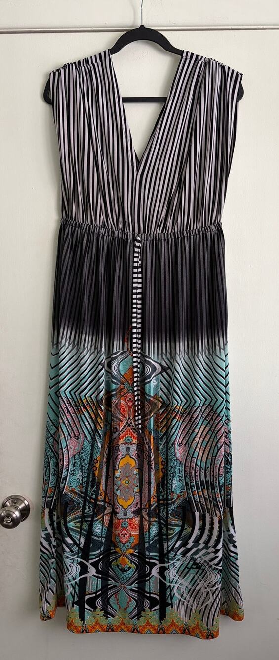 Just Love Custom Hemmed Striped Paisley Boho Maxi Dress Elastic Waist Large L